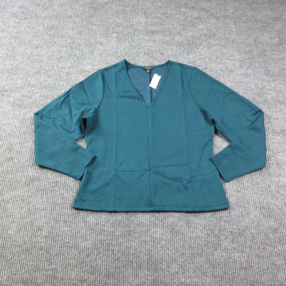 Banana Republic Blouse Womens XL Blue V-Neck 3/4 Sleeve Jersey Stretch NWT
